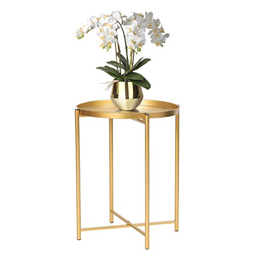 Gold Round Tray Accent Table by Homebeez