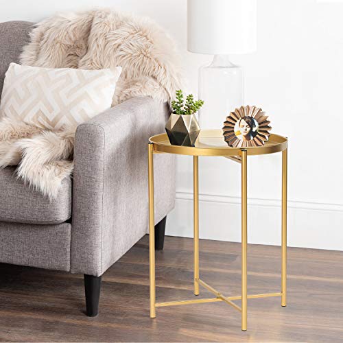 Gold Round Tray Accent Table by Homebeez