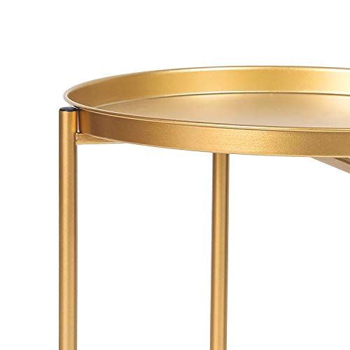 Gold Round Tray Accent Table by Homebeez