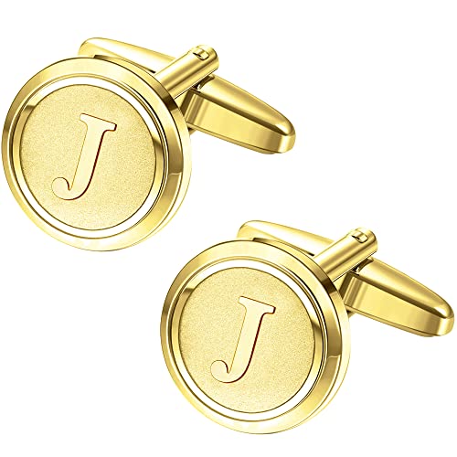 LOYALLOOK Initial Gold Cufflinks for Men Gold Cuff Links Personalized Copper CuffLinks Letter Cufflinks Gift for Groom Husband Father Boyfriend Initial H