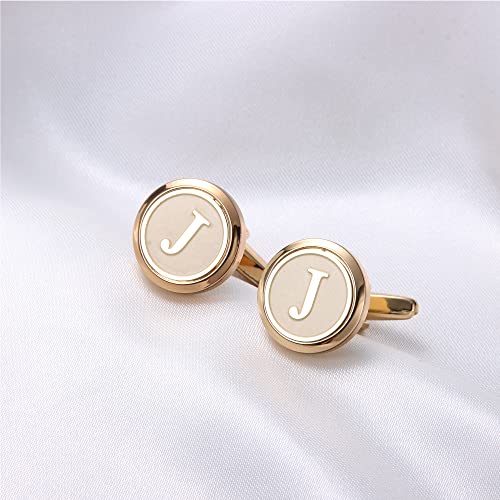 LOYALLOOK Initial Gold Cufflinks for Men Gold Cuff Links Personalized Copper CuffLinks Letter Cufflinks Gift for Groom Husband Father Boyfriend Initial H