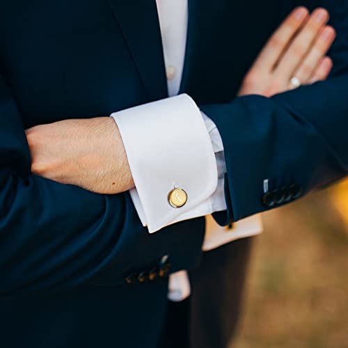 LOYALLOOK Initial Gold Cufflinks for Men Gold Cuff Links Personalized Copper CuffLinks Letter Cufflinks Gift for Groom Husband Father Boyfriend Initial H