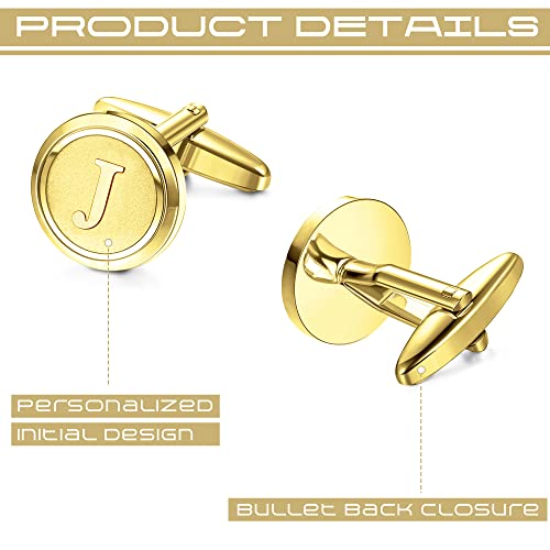 LOYALLOOK Initial Gold Cufflinks for Men Gold Cuff Links Personalized Copper CuffLinks Letter Cufflinks Gift for Groom Husband Father Boyfriend Initial H