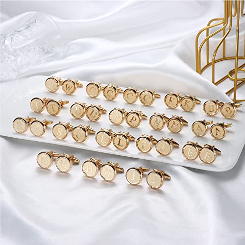 LOYALLOOK Initial Gold Cufflinks for Men Gold Cuff Links Personalized Copper CuffLinks Letter Cufflinks Gift for Groom Husband Father Boyfriend Initial H