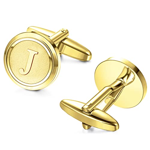LOYALLOOK Initial Gold Cufflinks for Men Gold Cuff Links Personalized Copper CuffLinks Letter Cufflinks Gift for Groom Husband Father Boyfriend Initial H