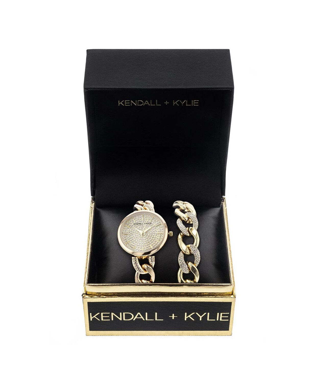 Kendall + Kylie: Gold and Crystal Chain Link Watch and Bracelet Set
