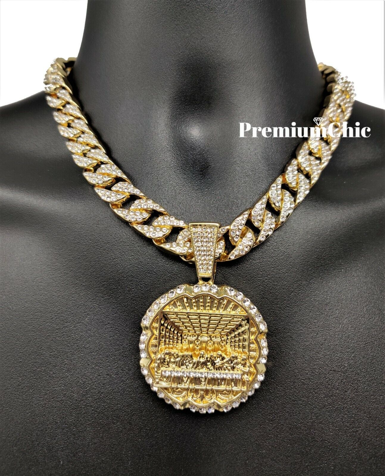 XL Iced Cuban/Rope Necklace with Last Supper Pendant