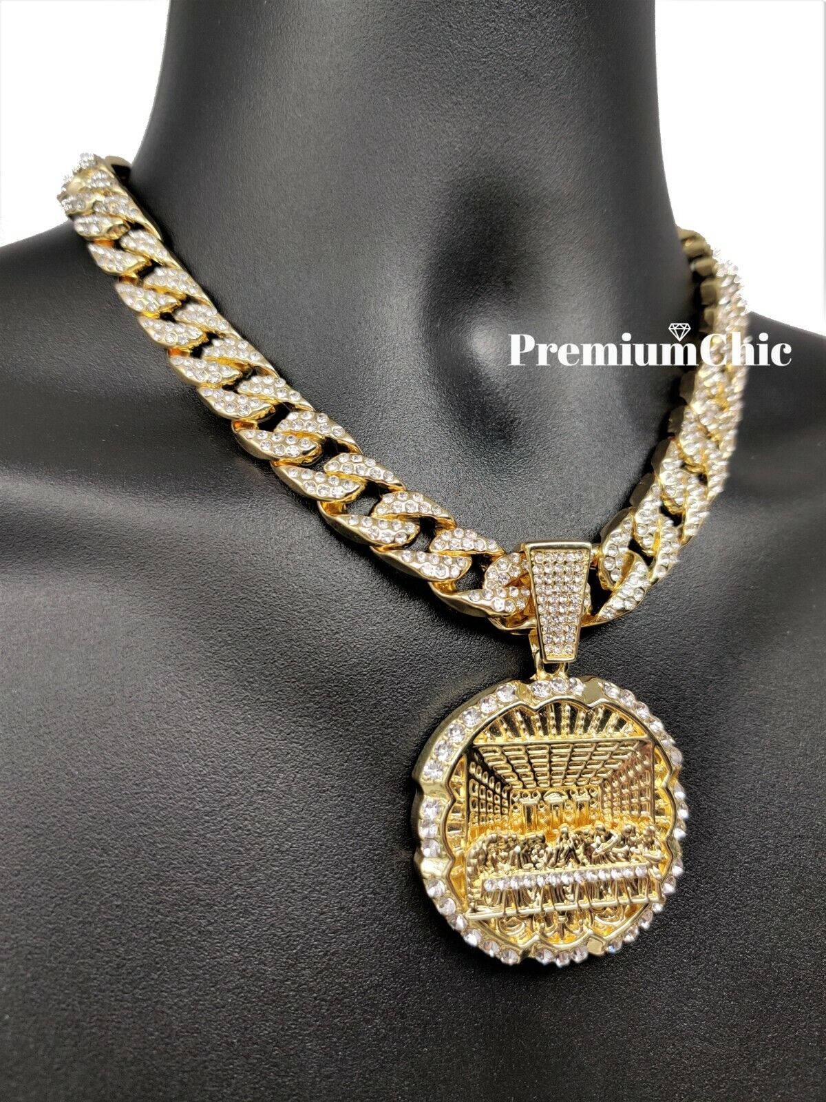 XL Iced Cuban/Rope Necklace with Last Supper Pendant