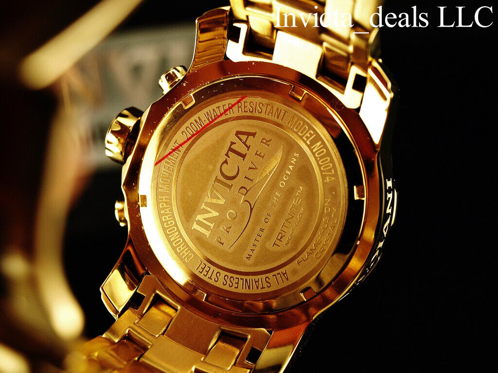 Invicta Men's 48mm PRO DIVER Scuba Chronograph Gold Dial 18K Gold Plated Watch