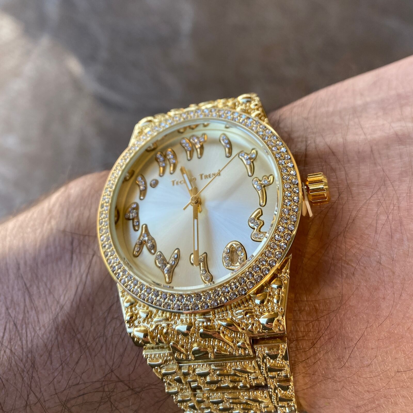 Golden Nugget Arabic Dial CZ Watch Bling
