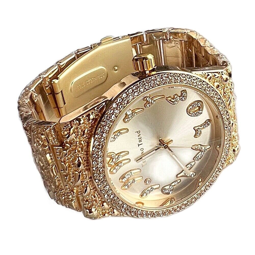 Golden Nugget Arabic Dial CZ Watch Bling