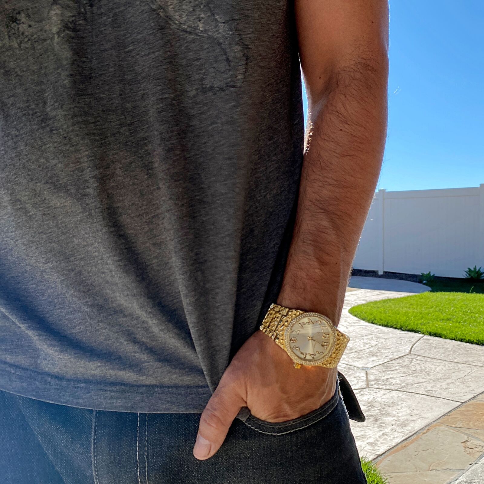 Golden Nugget Arabic Dial CZ Watch Bling