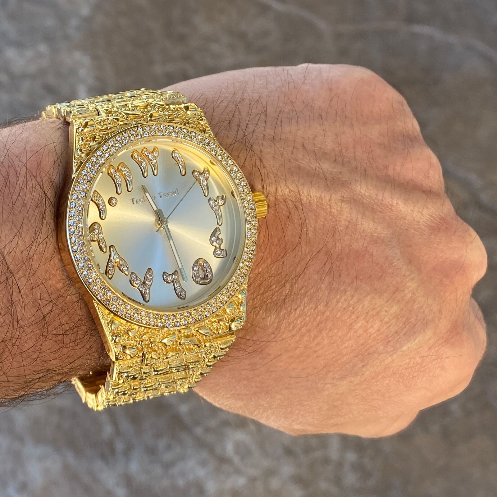 Golden Nugget Arabic Dial CZ Watch Bling