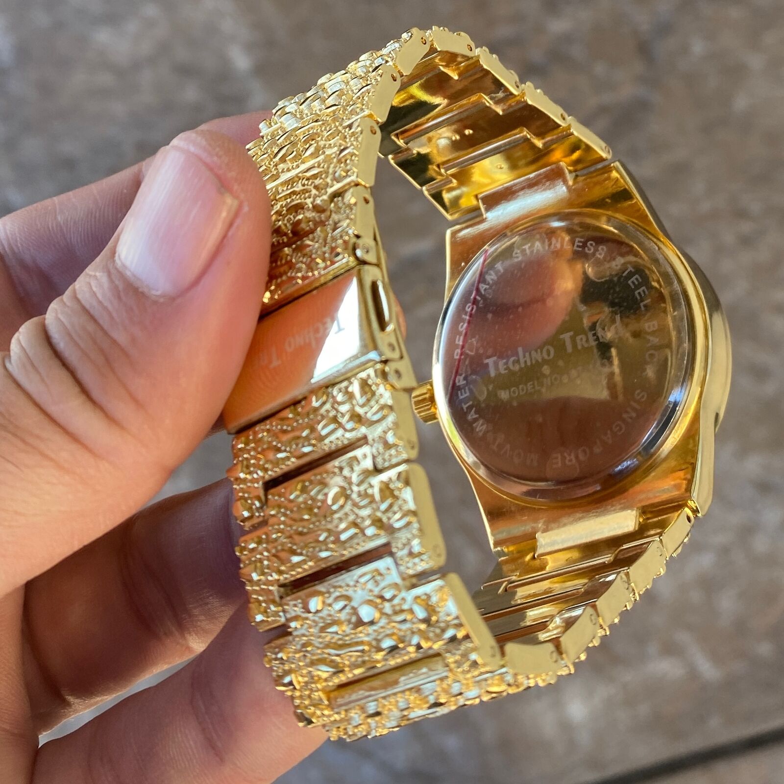 Golden Nugget Arabic Dial CZ Watch Bling