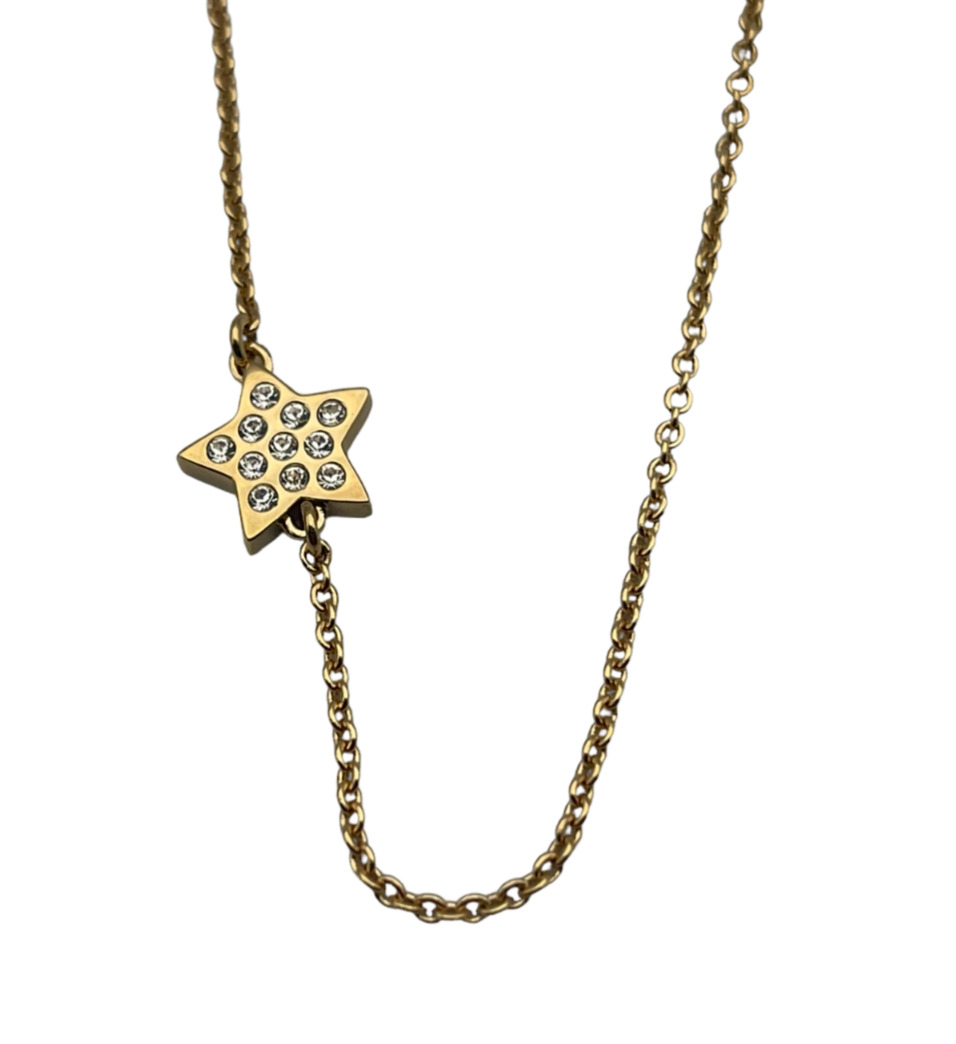 Coach Gold Plated Swarovski Star Chain Necklace