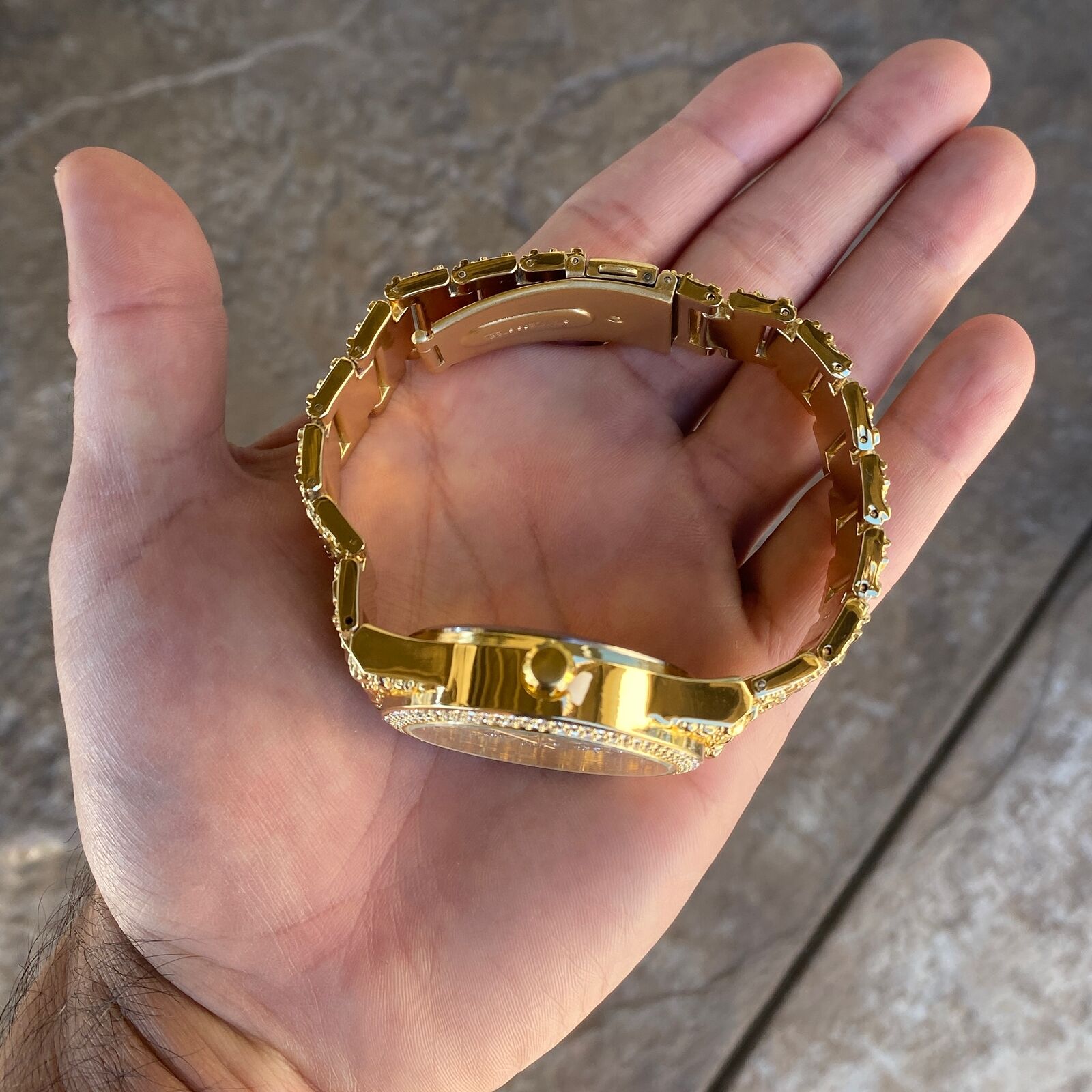 Golden Nugget Arabic Dial CZ Watch Bling