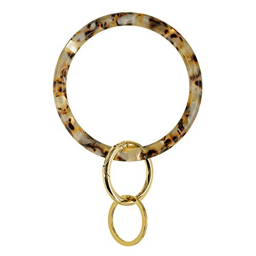 Gold Plated Key Ring Bangle Bracelet - White Tortoise