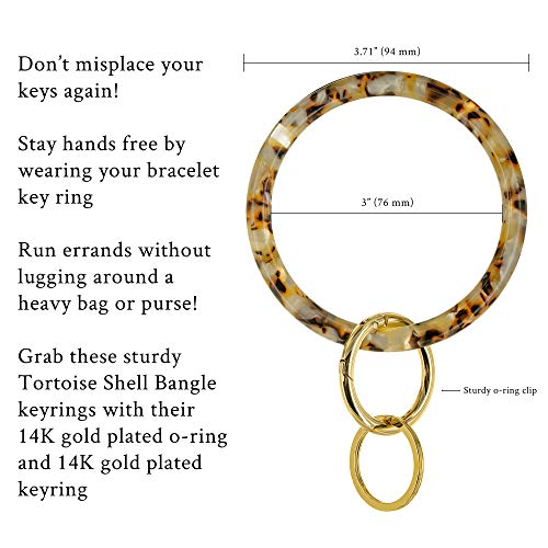 Gold Plated Key Ring Bangle Bracelet - White Tortoise