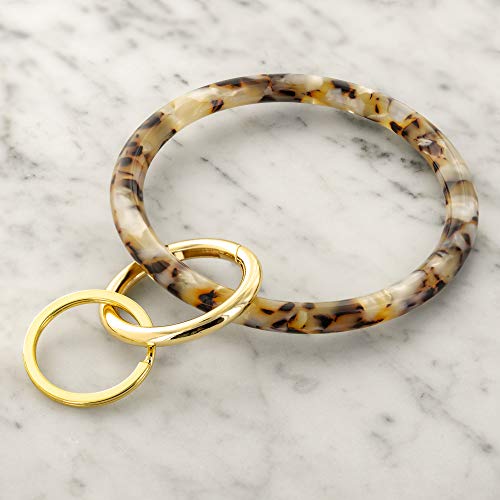 Gold Plated Key Ring Bangle Bracelet - White Tortoise