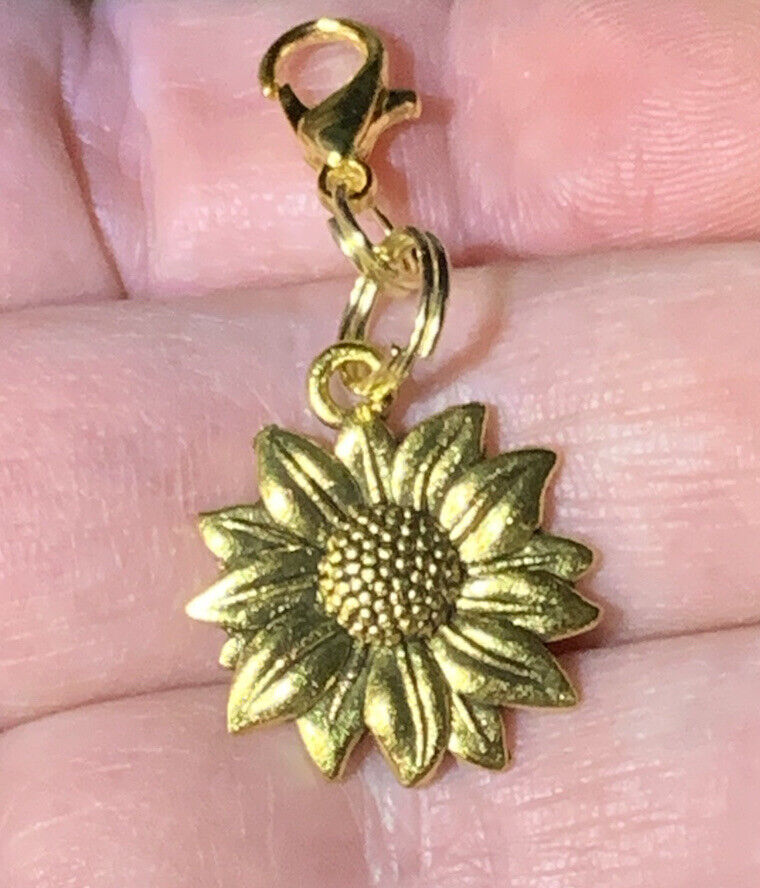 Gold Sunflower Charm Keychain Clip