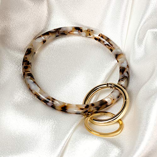 Gold Plated Key Ring Bangle Bracelet - White Tortoise