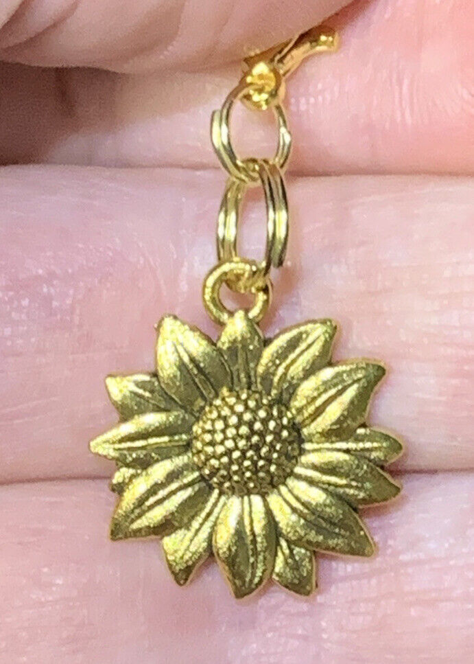 Gold Sunflower Charm Keychain Clip