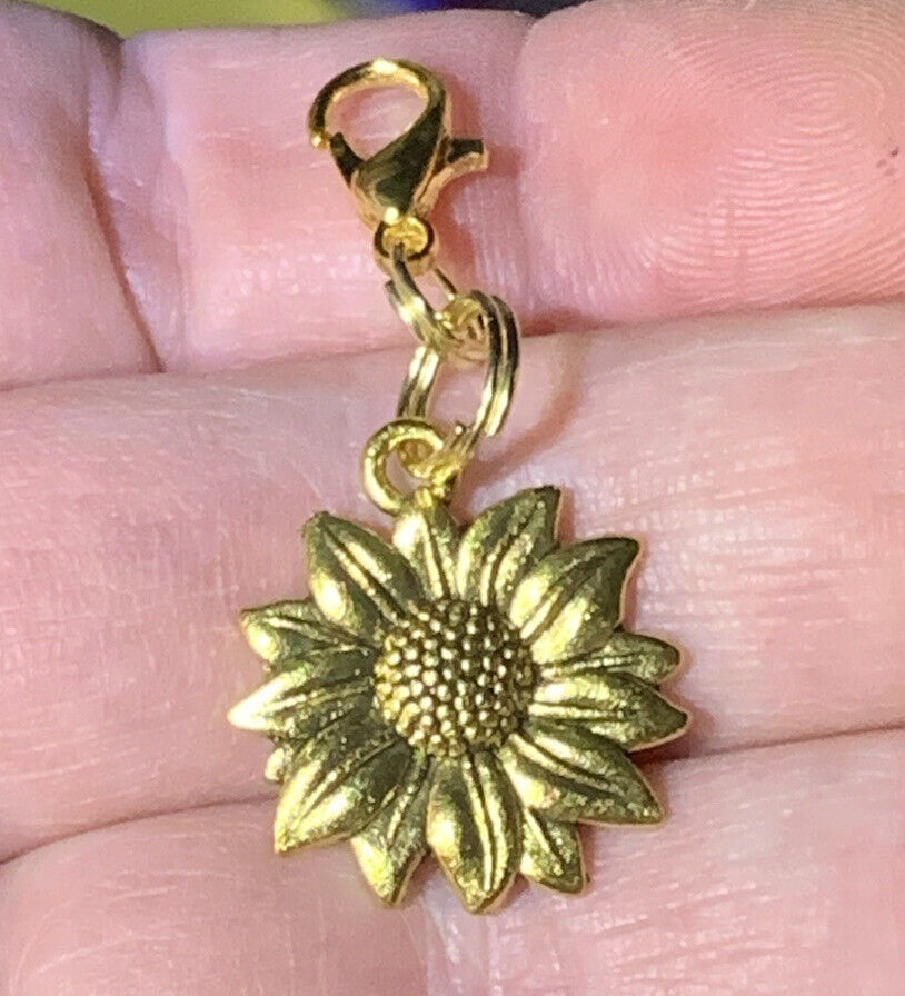 Gold Sunflower Charm Keychain Clip