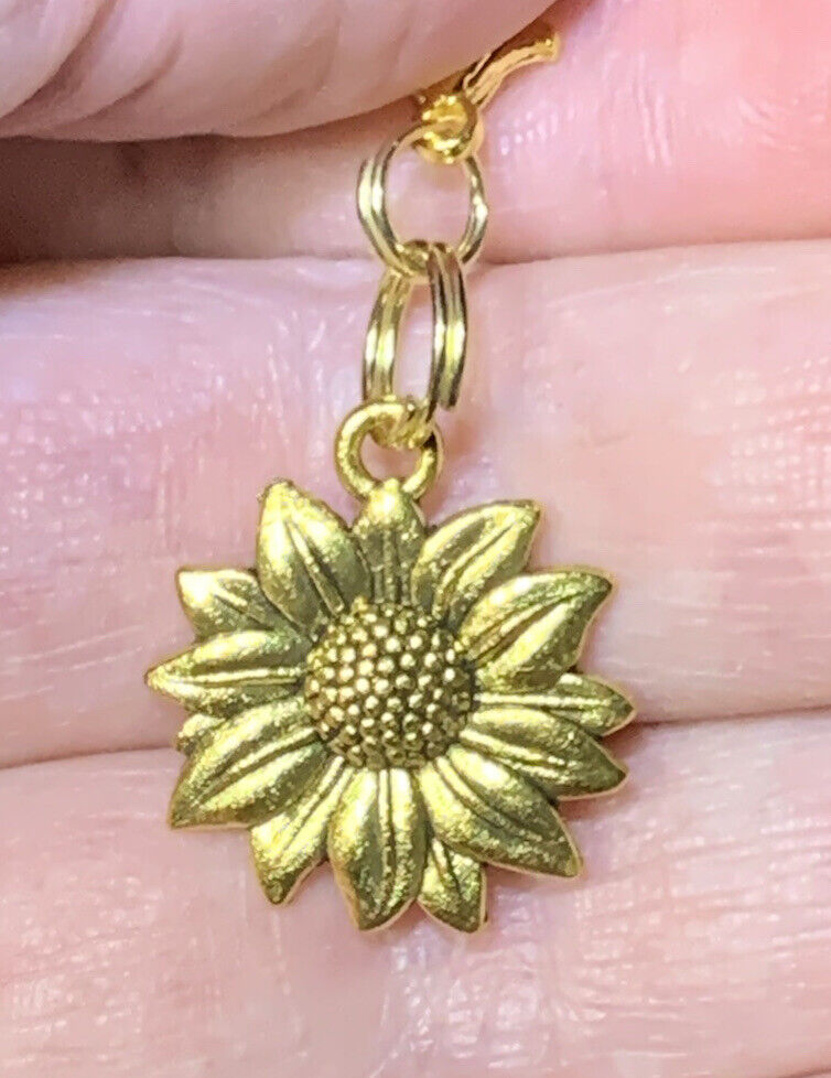 Gold Sunflower Charm Keychain Clip