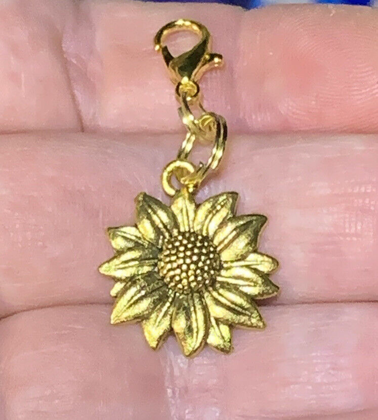 Gold Sunflower Charm Keychain Clip