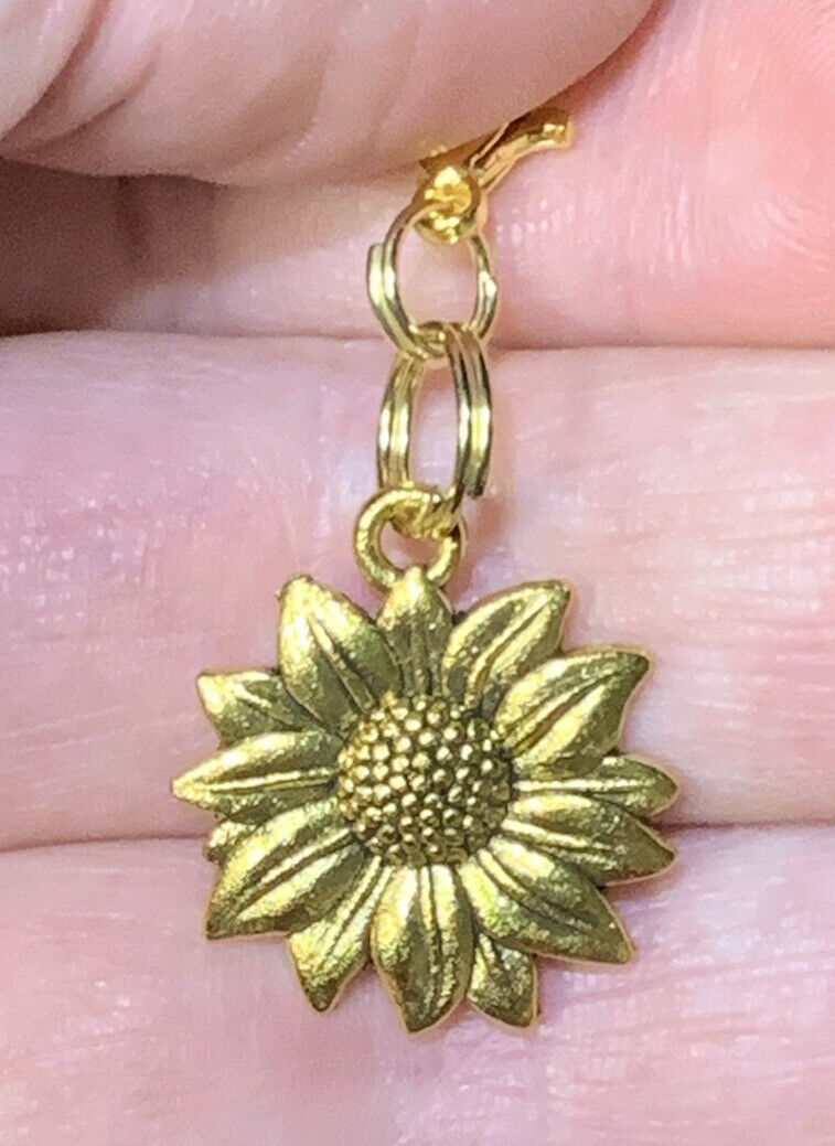 Gold Sunflower Charm Keychain Clip