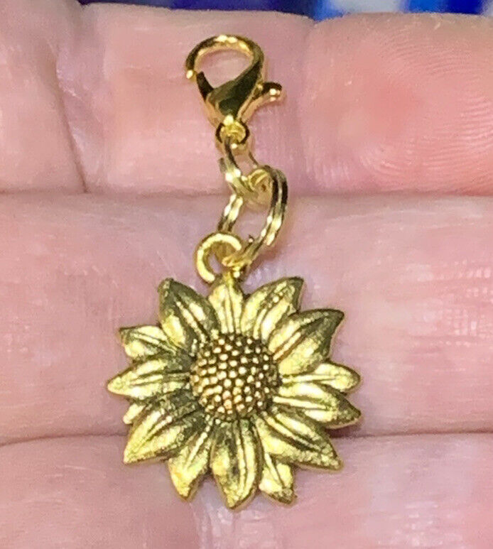 Gold Sunflower Charm Keychain Clip