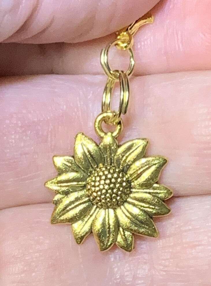 Gold Sunflower Charm Keychain Clip