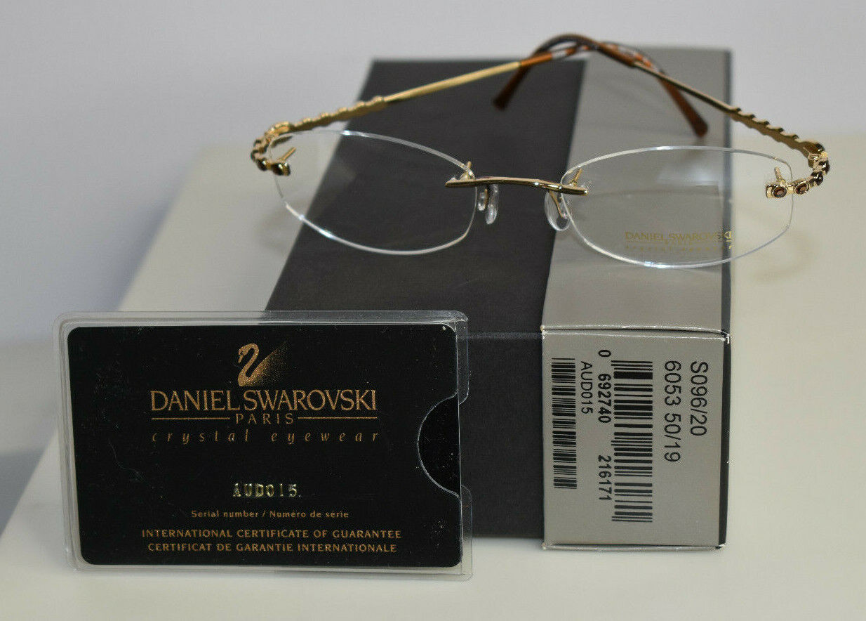 New Daniel Swarovski 23 KT Gold Plated Crystal Eyewear Rimless Brown Eye Frames