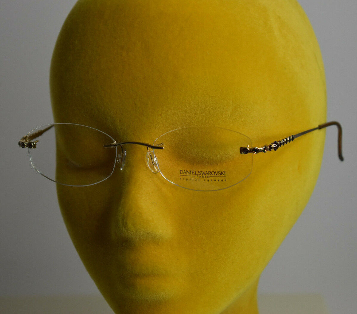 New Daniel Swarovski 23 KT Gold Plated Crystal Eyewear Rimless Brown Eye Frames