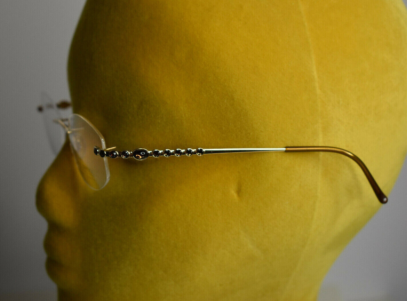 New Daniel Swarovski 23 KT Gold Plated Crystal Eyewear Rimless Brown Eye Frames