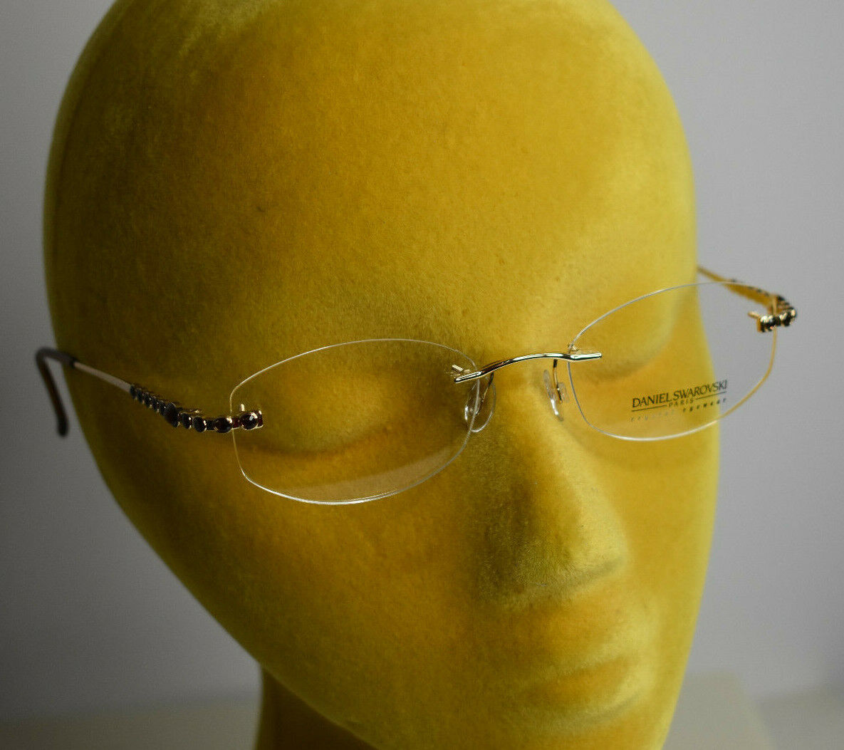 New Daniel Swarovski 23 KT Gold Plated Crystal Eyewear Rimless Brown Eye Frames