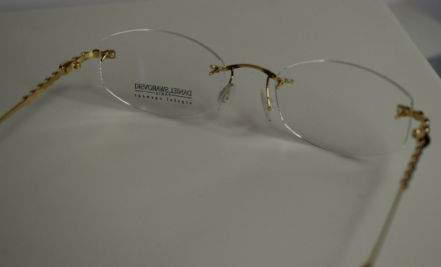 New Daniel Swarovski 23 KT Gold Plated Crystal Eyewear Rimless Brown Eye Frames
