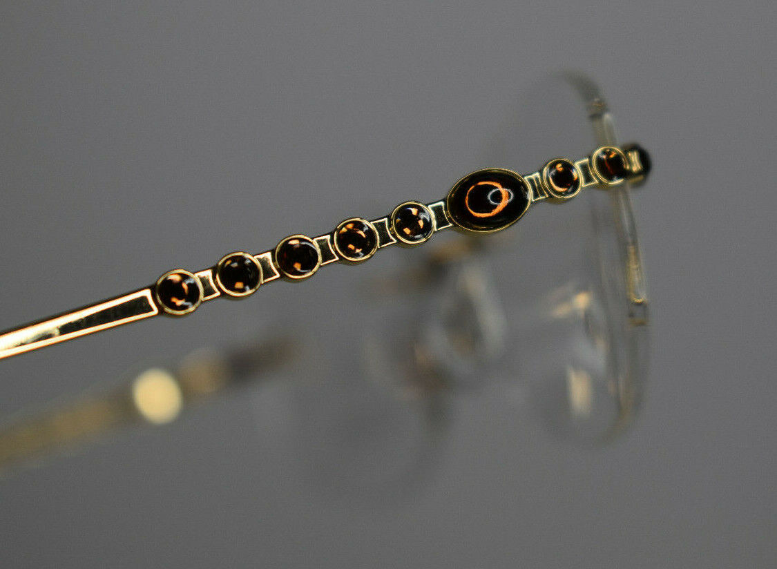 New Daniel Swarovski 23 KT Gold Plated Crystal Eyewear Rimless Brown Eye Frames