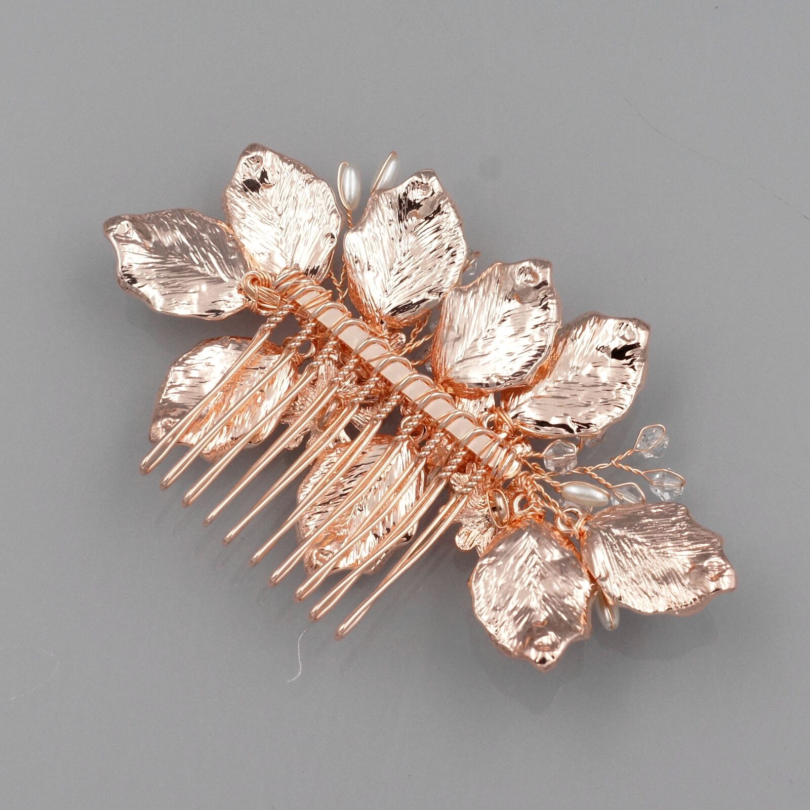 Rose Gold Bridal Hair Comb with Crystals and Pearls