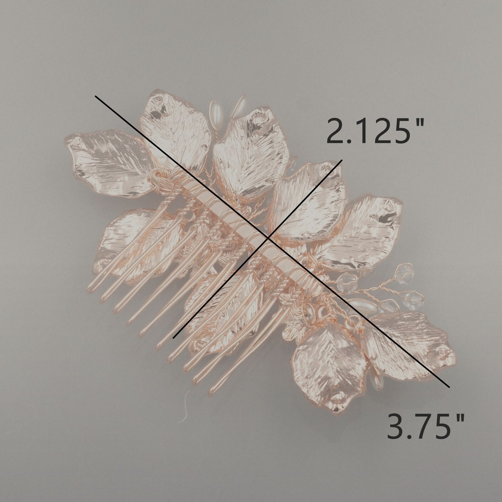 Rose Gold Bridal Hair Comb with Crystals and Pearls