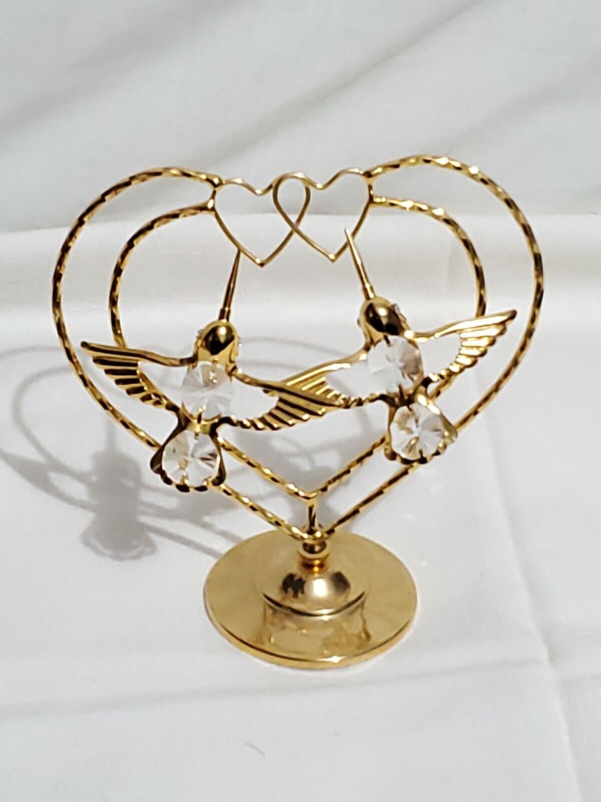 24K Gold Plated Hummingbird with Heart Crystals