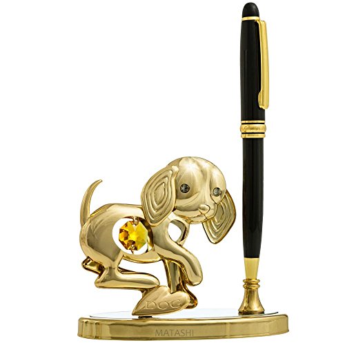 24K Gold Plated Puppy Pen Stand with Crystals