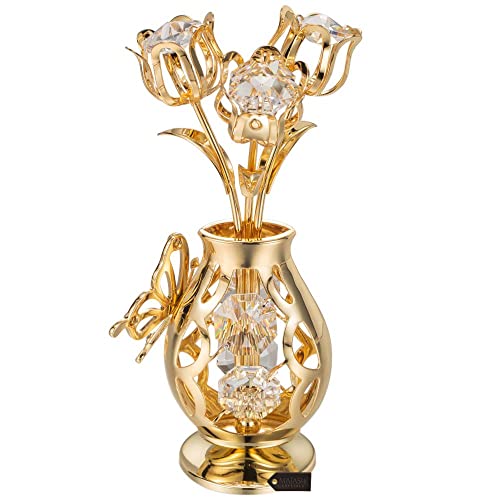 Matashi 24K Gold-Plated Crystal Flower Vase Ornament