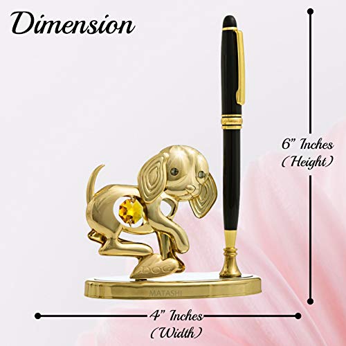 24K Gold Plated Puppy Pen Stand with Crystals