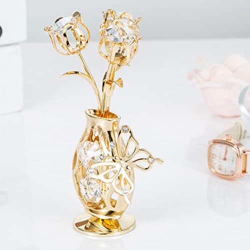 Matashi 24K Gold-Plated Crystal Flower Vase Ornament