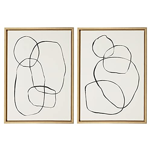 Modern Gold Circle Canvas Wall Art (2 Pieces)