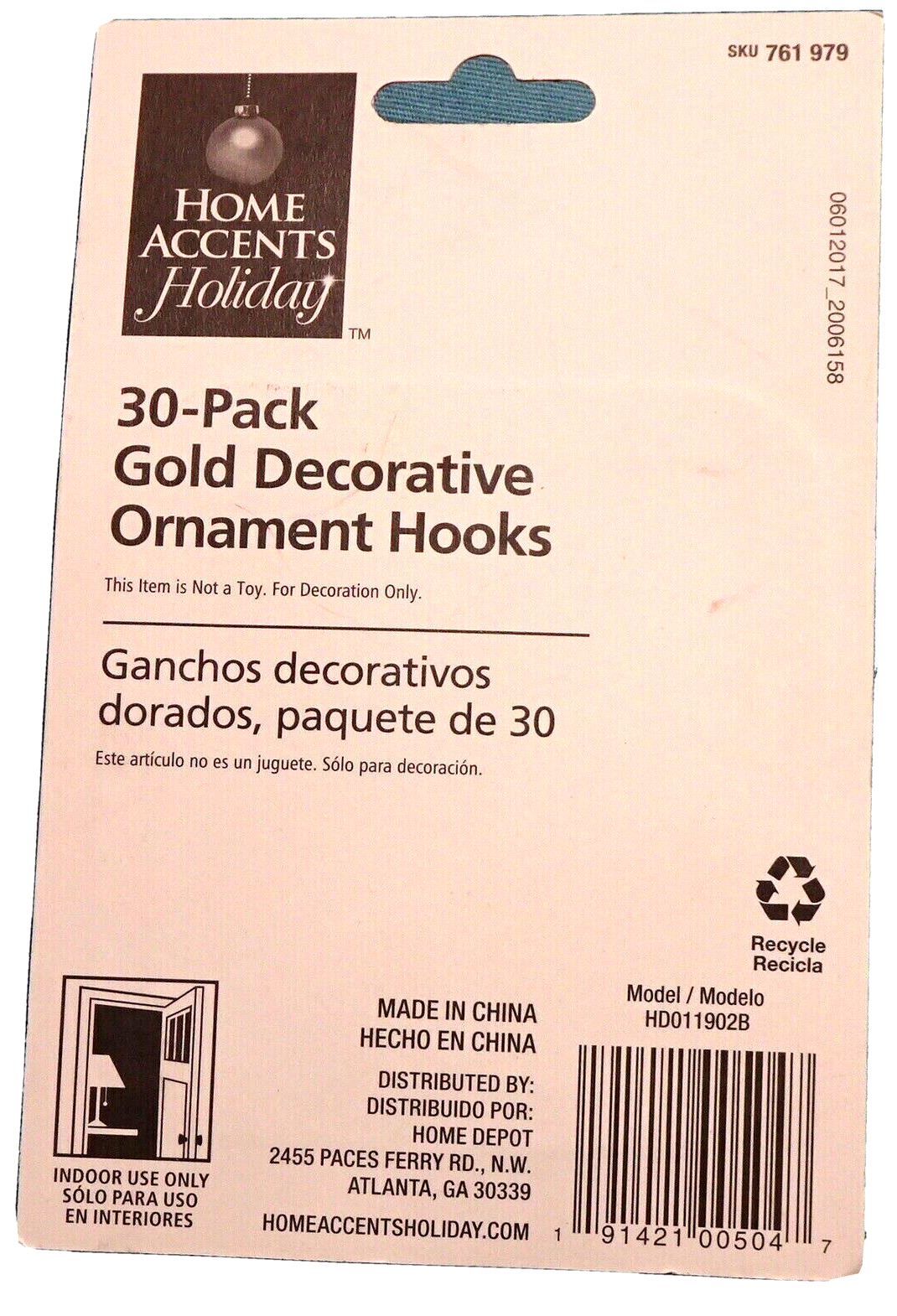 NEW  HOME ACCENTS = 30 PACK = GOLD DECORATIVE ORNAMENT HOOKS