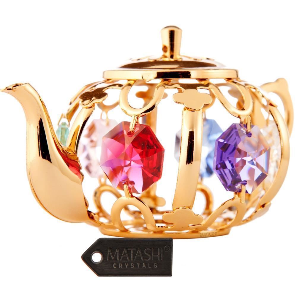 Genuine Crystal Teapot Ornament with Gold Plating
