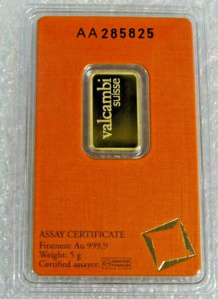5g Valcambi Suisse Gold Bar with Assay Certificate