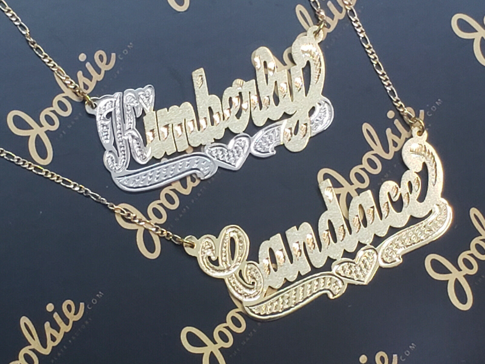 Customizable Two-Tone Nameplate Pendant - 14K Gold Plated